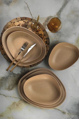 Kütahya Porselen Galaxy Mat 35 Cm Düz Tabak Mix Granül Bej - Kütahya Porselen