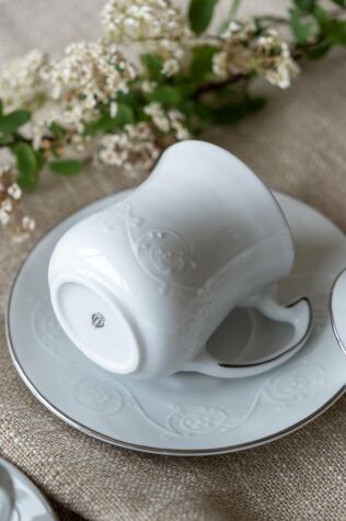Kütahya Porselen Arte Bianco Tiryaki 6 Parça Kahve Fincan Takımı Platin File - ARTE BIANCO