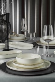 Kütahya Porselen Bone Moderna 26 Parça 6 Kişilik Yemek Takımı Platin File 