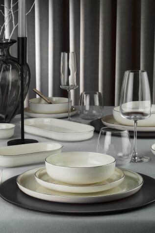 Kütahya Porselen Bone Moderna 26 Parça 6 Kişilik Yemek Takımı Platin File 