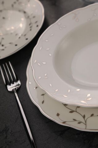 Kütahya Porselen Bone Olympos 56 Parça 12 Kişilik Yemek Takımı Silver Leaves - Kütahya Porselen