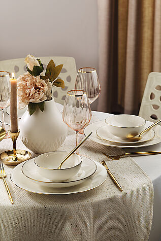 Kütahya Porselen Bone Zeugma 24 Parça 6 Kişilik Yemek Takımı Gold - Kütahya Porselen
