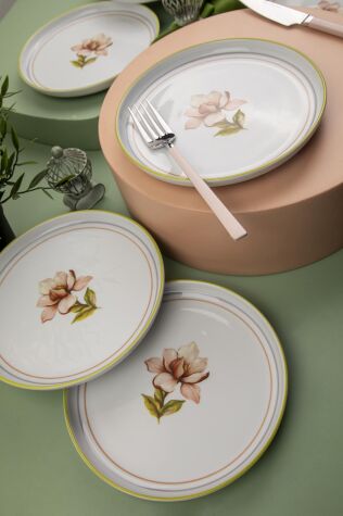 Kütahya Porselen Moderna 6 Kişilik 19 Cm Pasta Takımı Manolya - Kütahya Porselen