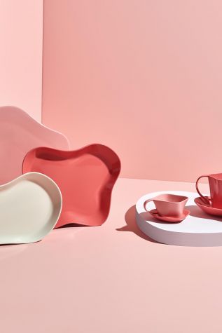 Kütahya Porselen Skallop 2 Parça 28x19 cm Kayik Tabak Seti Pembe - Kütahya Porselen