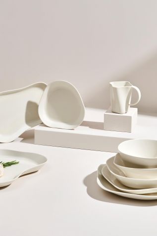Kütahya Porselen Skallop 2 Parça 28x25 cm Kayık Seti Krem - Kütahya Porselen