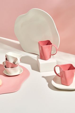 Kütahya Porselen Skallop 4 Parça Çay Seti Pembe - Kütahya Porselen